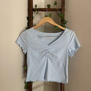 Light Blue Floral Ruched Baby Tee – Lettuce Hem